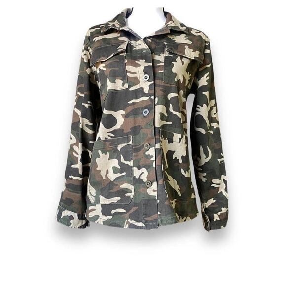 Anthropology Sanctuary Camo Print Cargo Jacket Sz M Green Brown Utility Casual - Picture 5 of 8